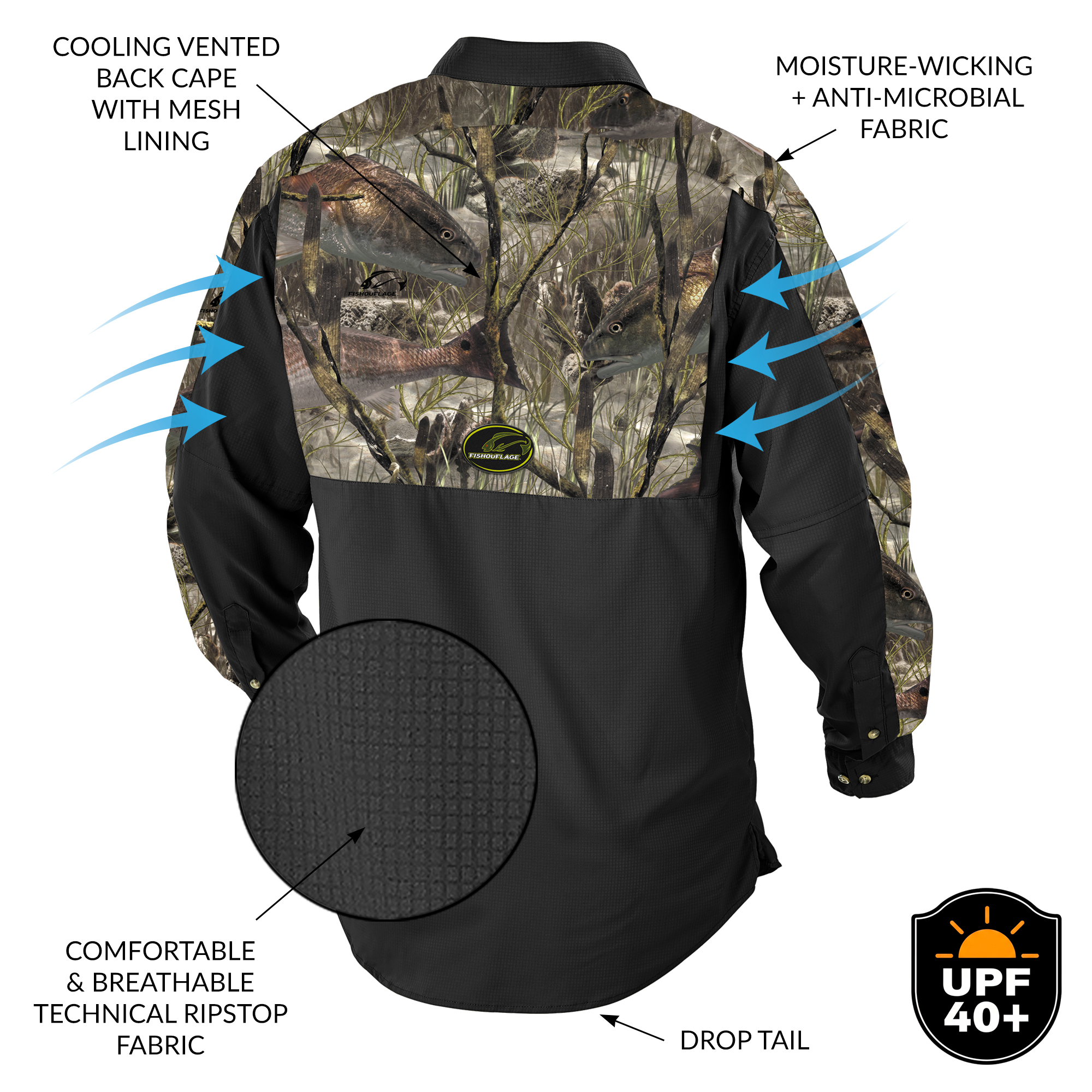 Split Rock Guide Shirt (Redfish/Stone/Black) - Image 3